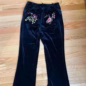 Betsey Johnson Black Stretch  Velvet Pants Embroidered Jeans